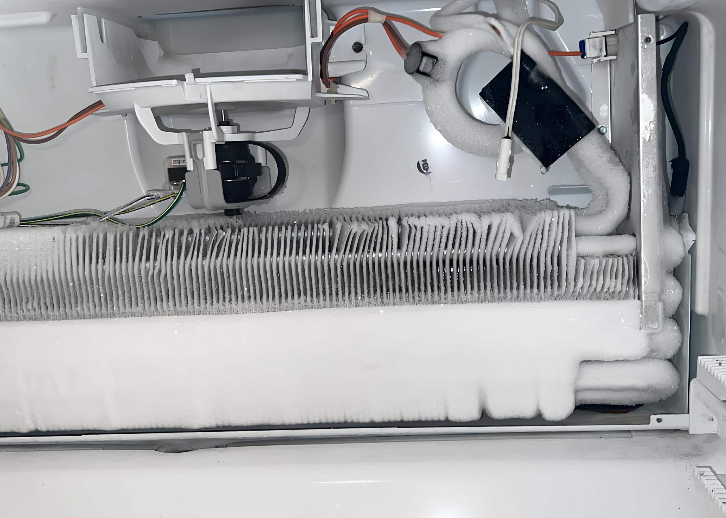 Heavily frosted freezer evaporator